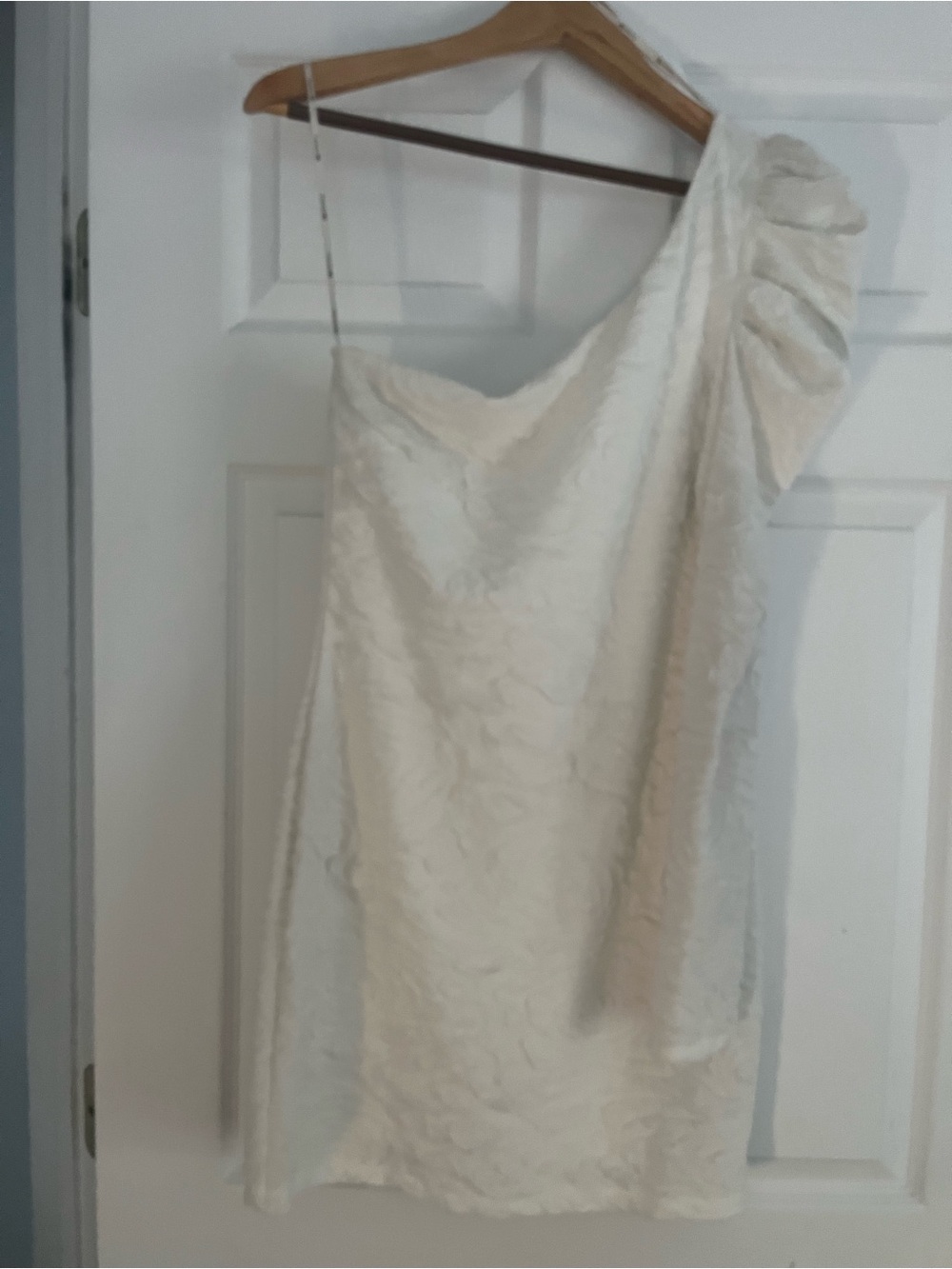One-Shoulder Ivory Textured Party Dress large
